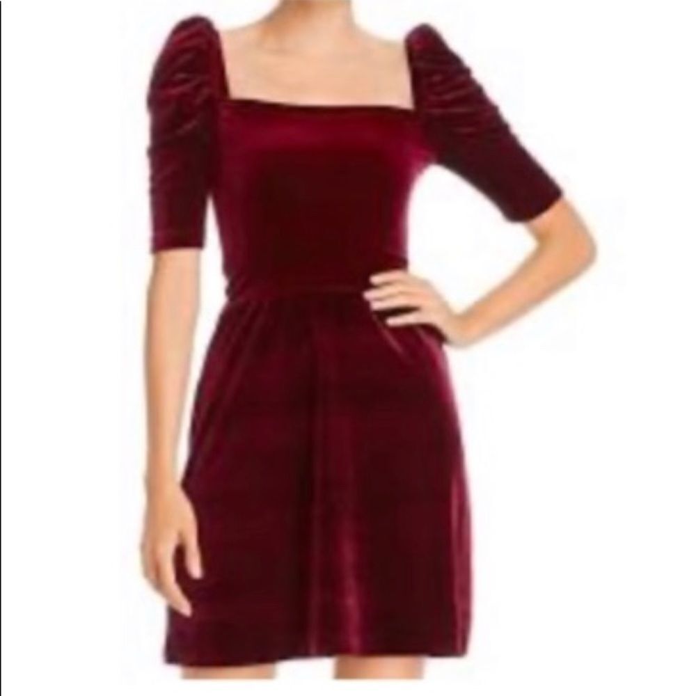 NEW AQUA Y2K burgundy puff sleeves velvet mini dress S